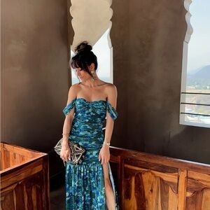 12th Tribe Strapless Dress in Blue and Green Hues